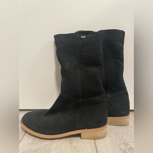 Emu Women’s Black Suede Zipper-Up Mid-Calf Boots Sheepskin Size 8